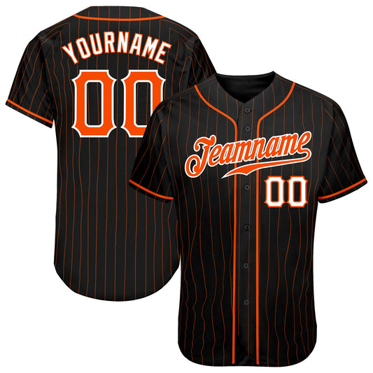Custom Black Orange Pinstripe Orange-White Authentic Baseball Jersey - Main View