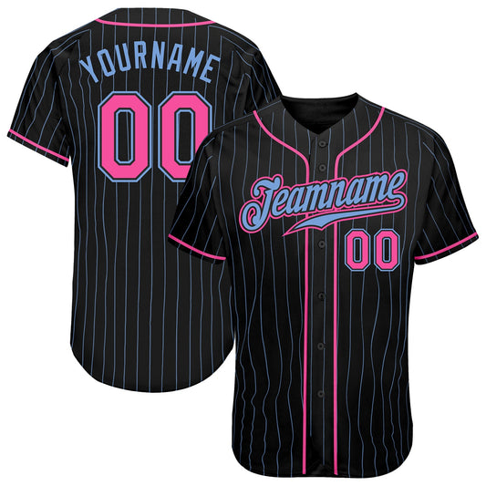 Custom Black Light Blue Pinstripe Pink-Light Blue Authentic Baseball Jersey - Main View