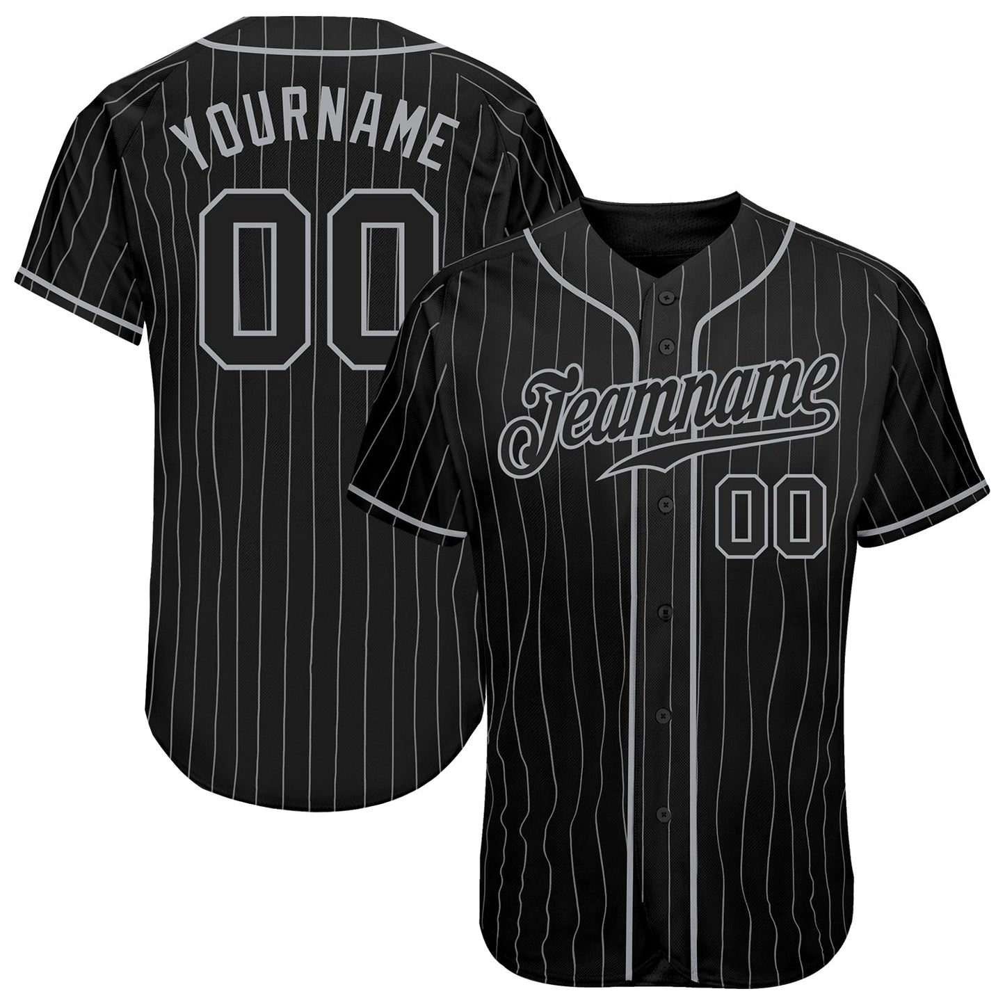 Custom Black Gray Pinstripe Black-Gray Authentic Baseball Jersey - Main View
