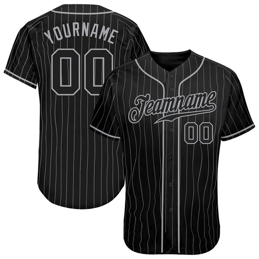Custom Black Gray Pinstripe Black-Gray Authentic Baseball Jersey - Main View