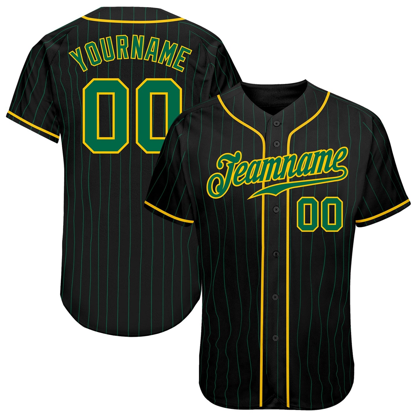 Custom Black Kelly Green Pinstripe Kelly Green-Gold Authentic Baseball Jersey - Main View