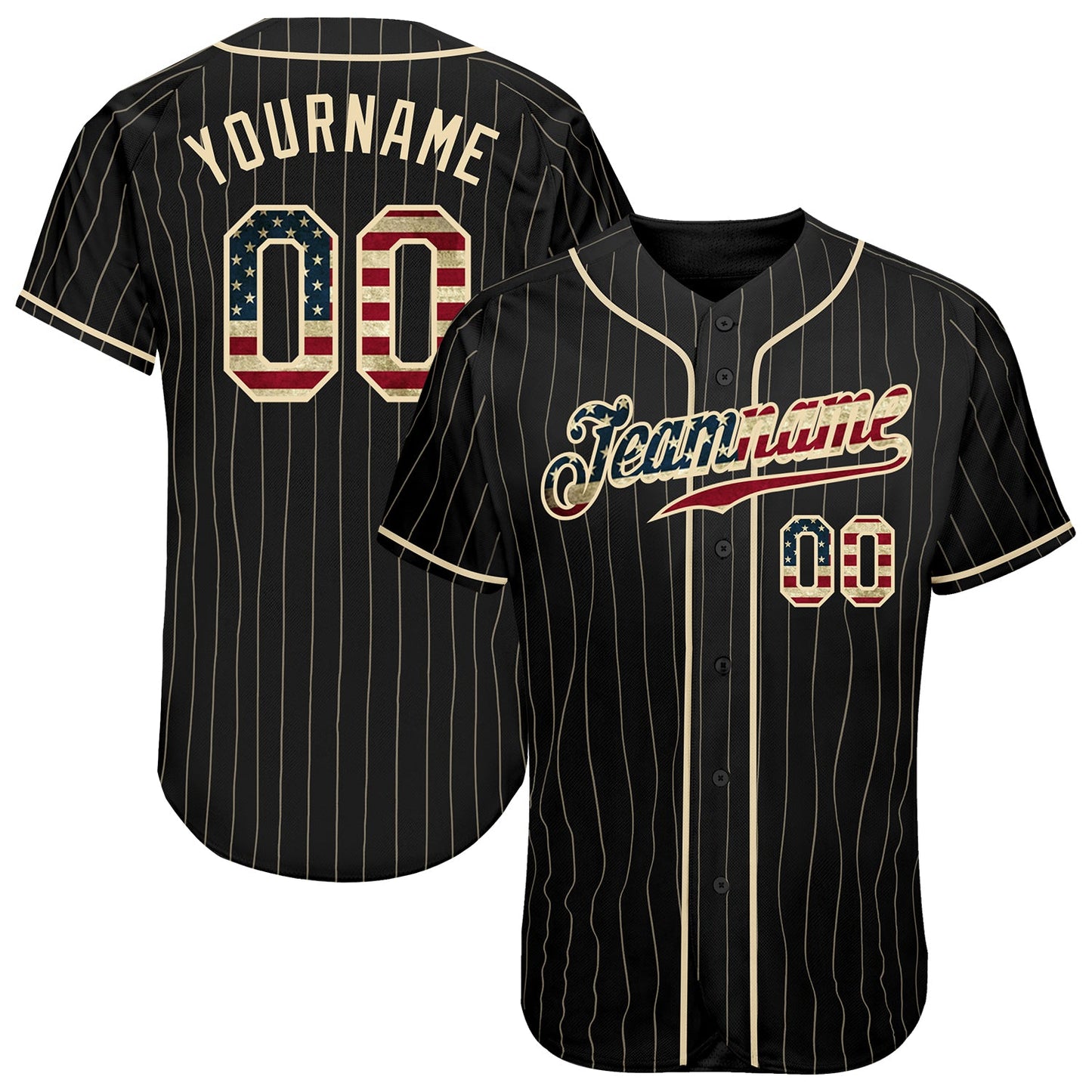 Custom Black Cream Pinstripe Vintage USA Flag-Cream Authentic Baseball Jersey - Main View