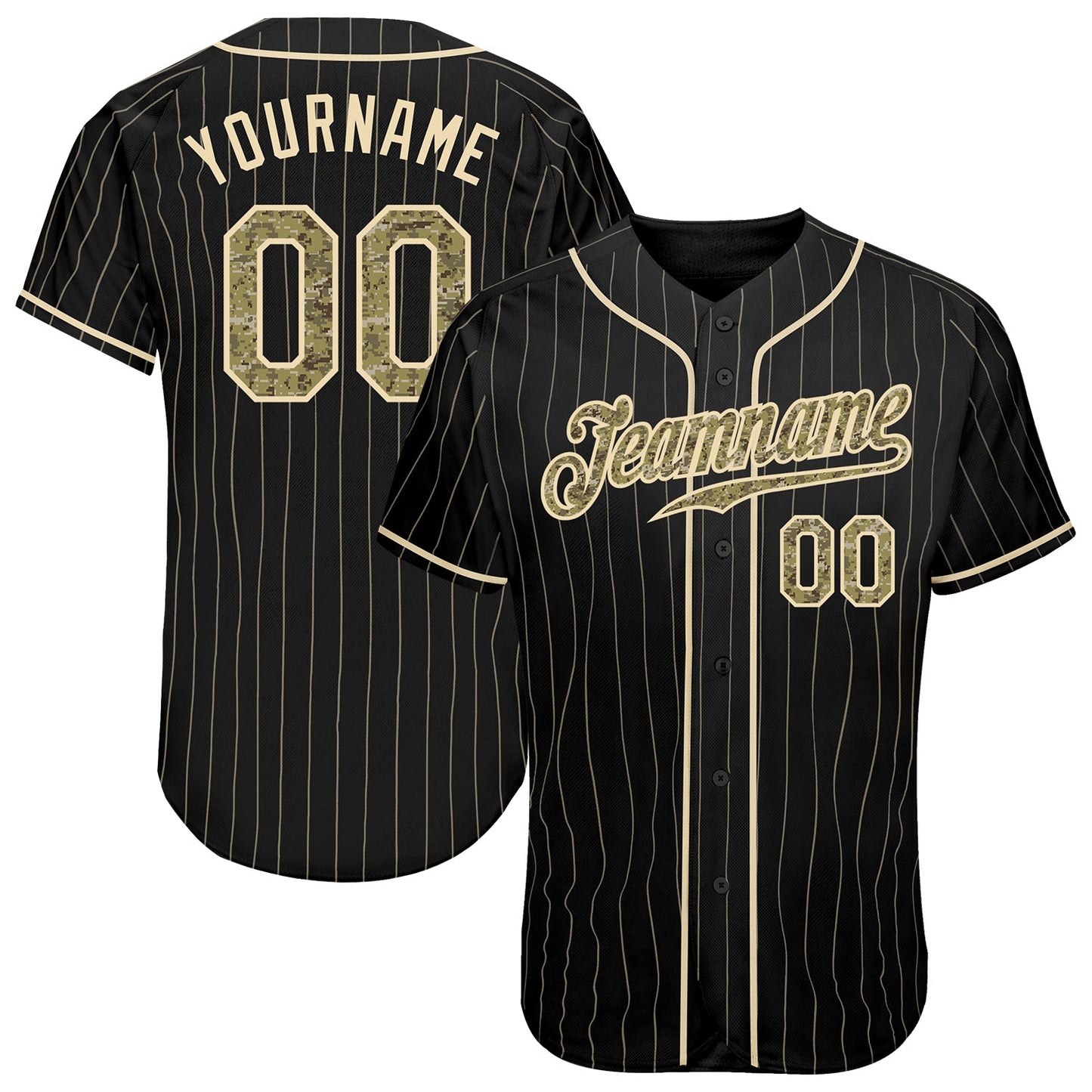 Custom Black Cream Pinstripe Camo-Cream Authentic Baseball Jersey - Main View