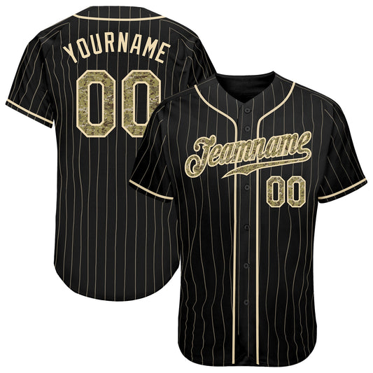 Custom Black Cream Pinstripe Camo-Cream Authentic Baseball Jersey - Main View