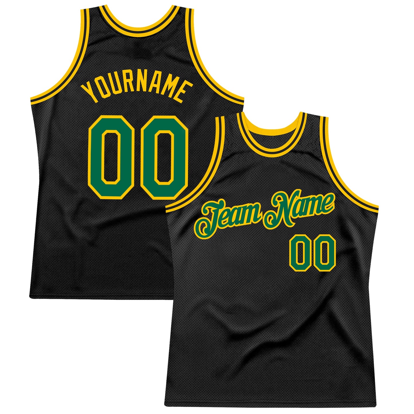Custom Black Kelly Green-Gold Authentic Throwback Basketball Jersey - Main View