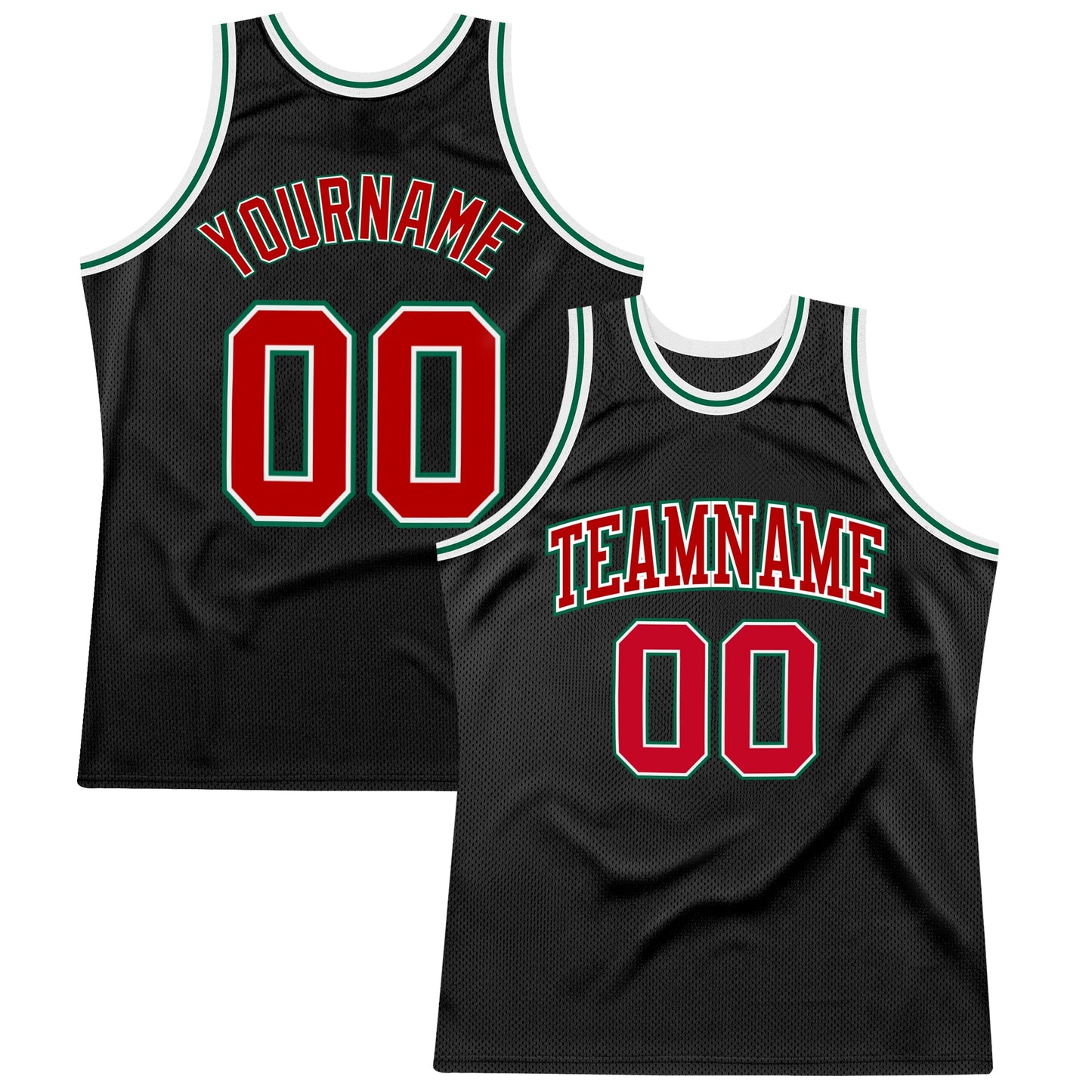 Custom Black Red-Kelly Green Authentic Throwback Basketball Jersey - Main View