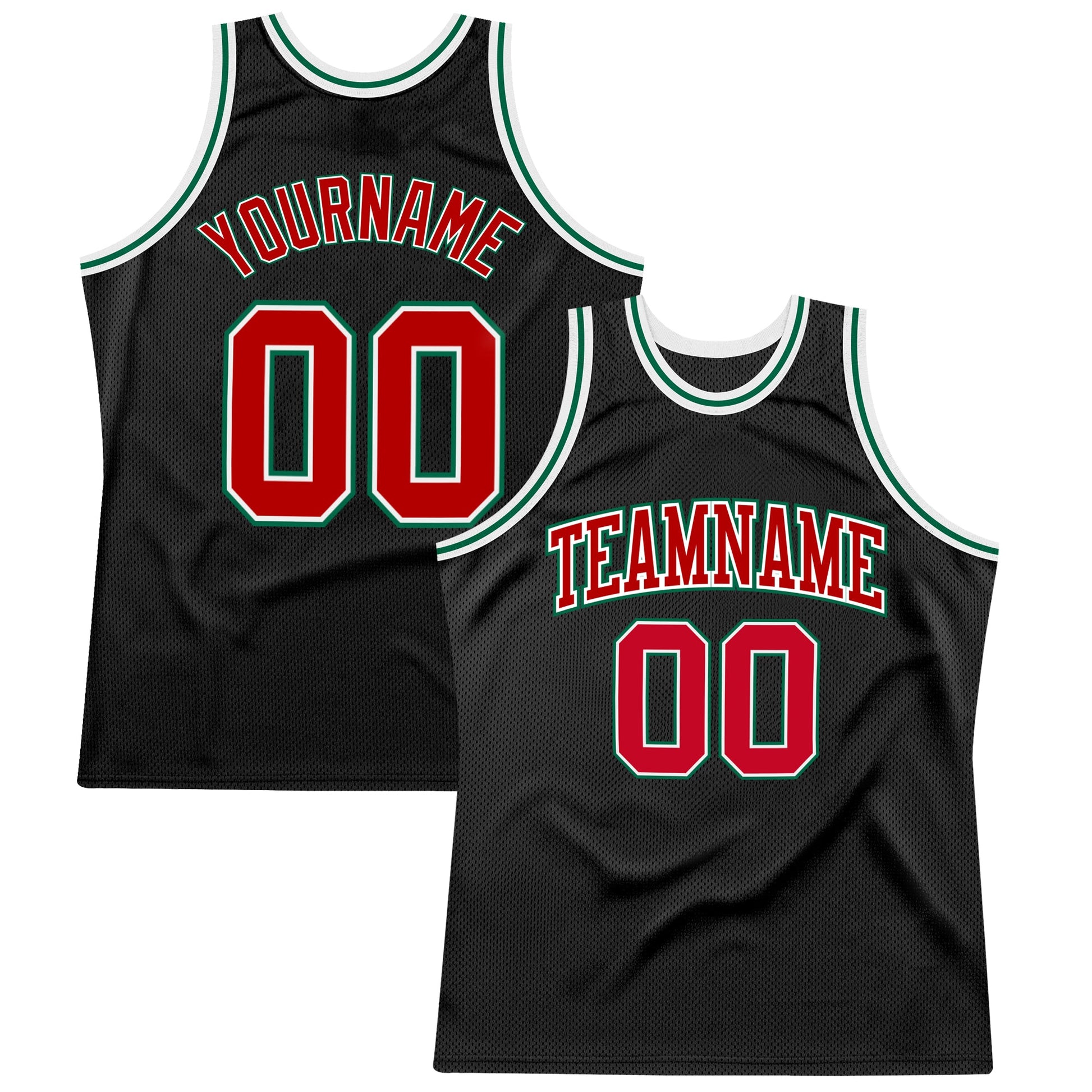 Custom Black Red-Kelly Green Authentic Throwback Basketball Jersey - Main View