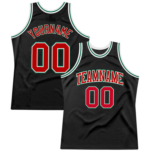 Custom Black Red-Kelly Green Authentic Throwback Basketball Jersey - Main View