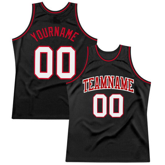 Custom Black White-Red Authentic Throwback Basketball Jersey - Main View