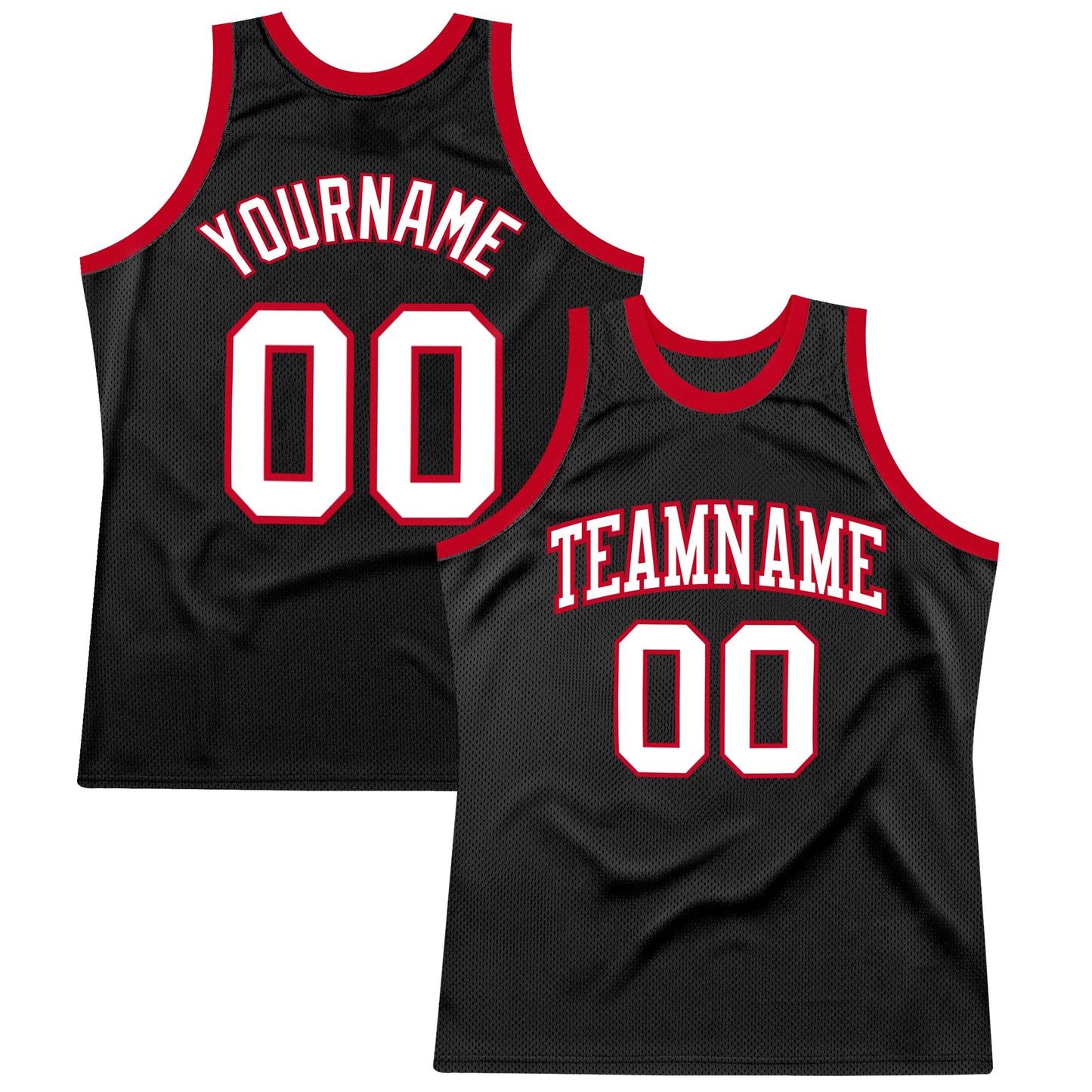 Custom Black White-Red Authentic Throwback Basketball Jersey - Main View