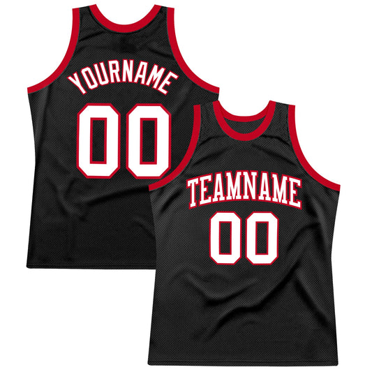 Custom Black White-Red Authentic Throwback Basketball Jersey - Main View