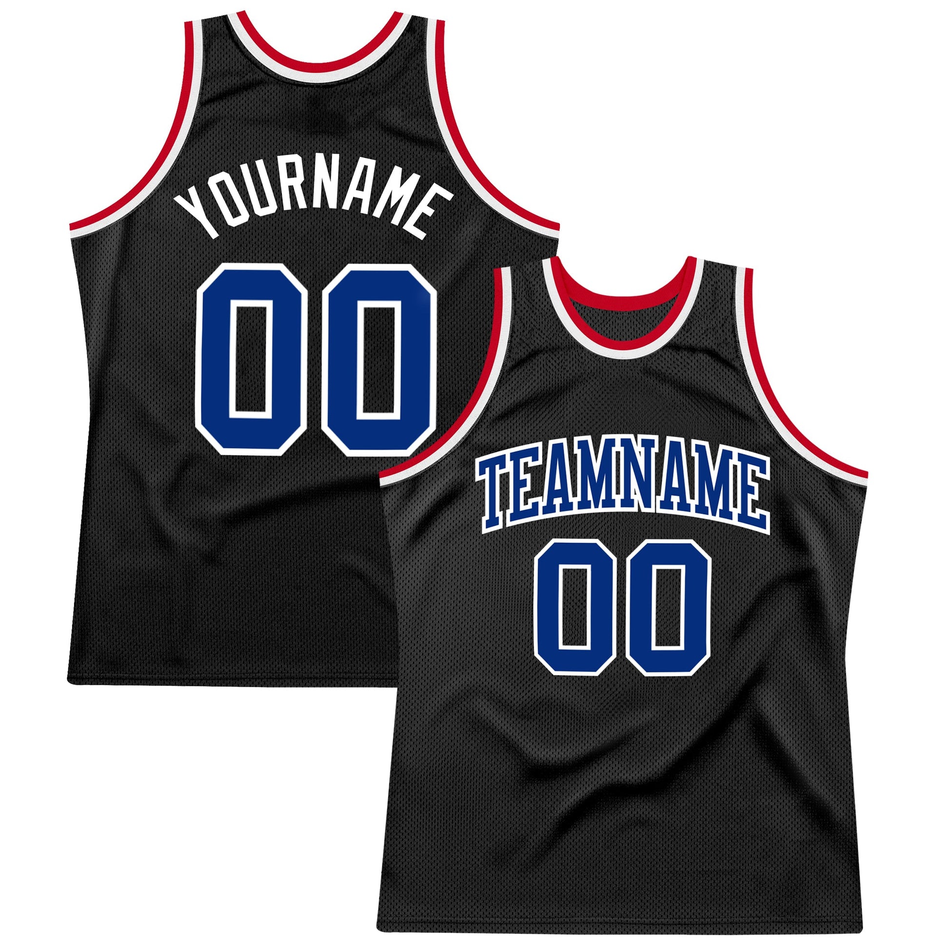 Custom Black Royal-White Authentic Throwback Basketball Jersey - Main View