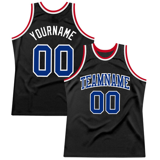 Custom Black Royal-White Authentic Throwback Basketball Jersey - Main View
