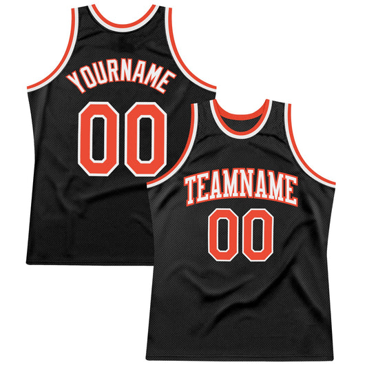 Custom Black Orange-White Authentic Throwback Basketball Jersey - Main View