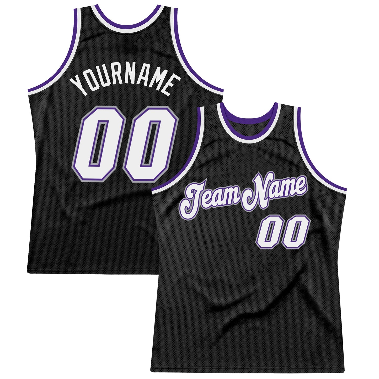 Custom Black White-Purple Authentic Throwback Basketball Jersey - Main View