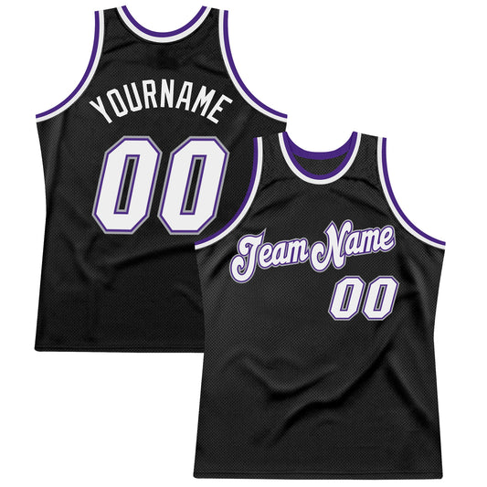 Custom Black White-Purple Authentic Throwback Basketball Jersey - Main View