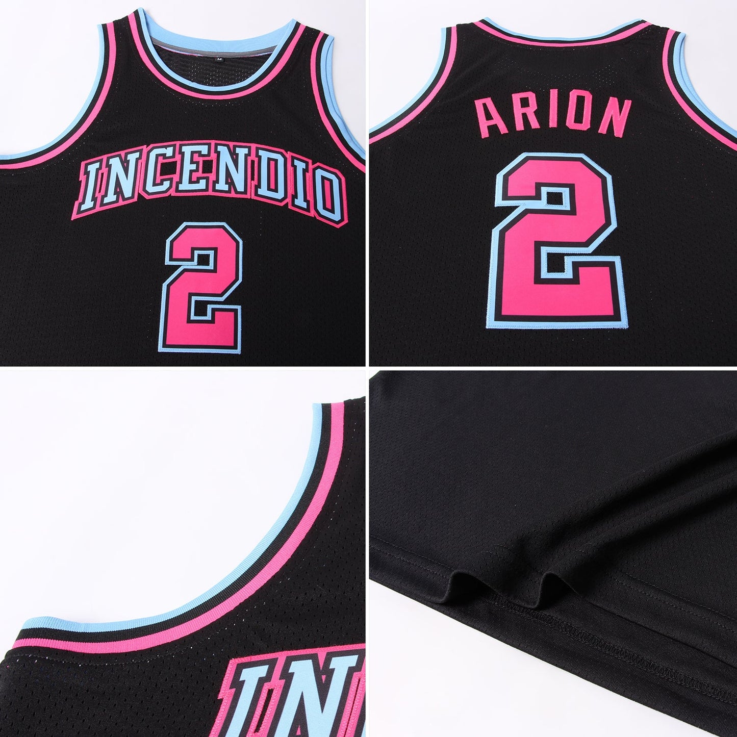 Custom Black Light Blue-Pink Authentic Throwback Basketball Jersey view 5