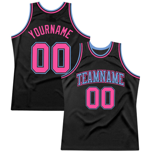 Custom Black Light Blue-Pink Authentic Throwback Basketball Jersey - Main View