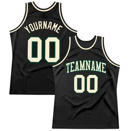 Custom Black Cream-Green Authentic Throwback Basketball Jersey - Main View