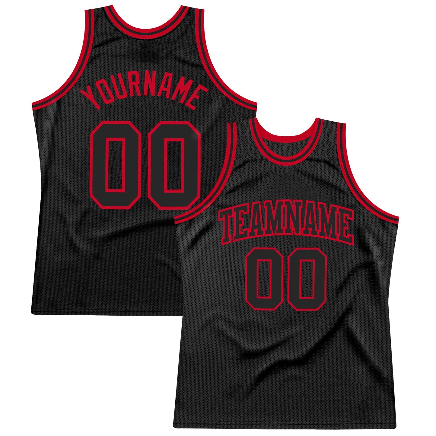 Custom Black Black-Red Authentic Throwback Basketball Jersey - Main View