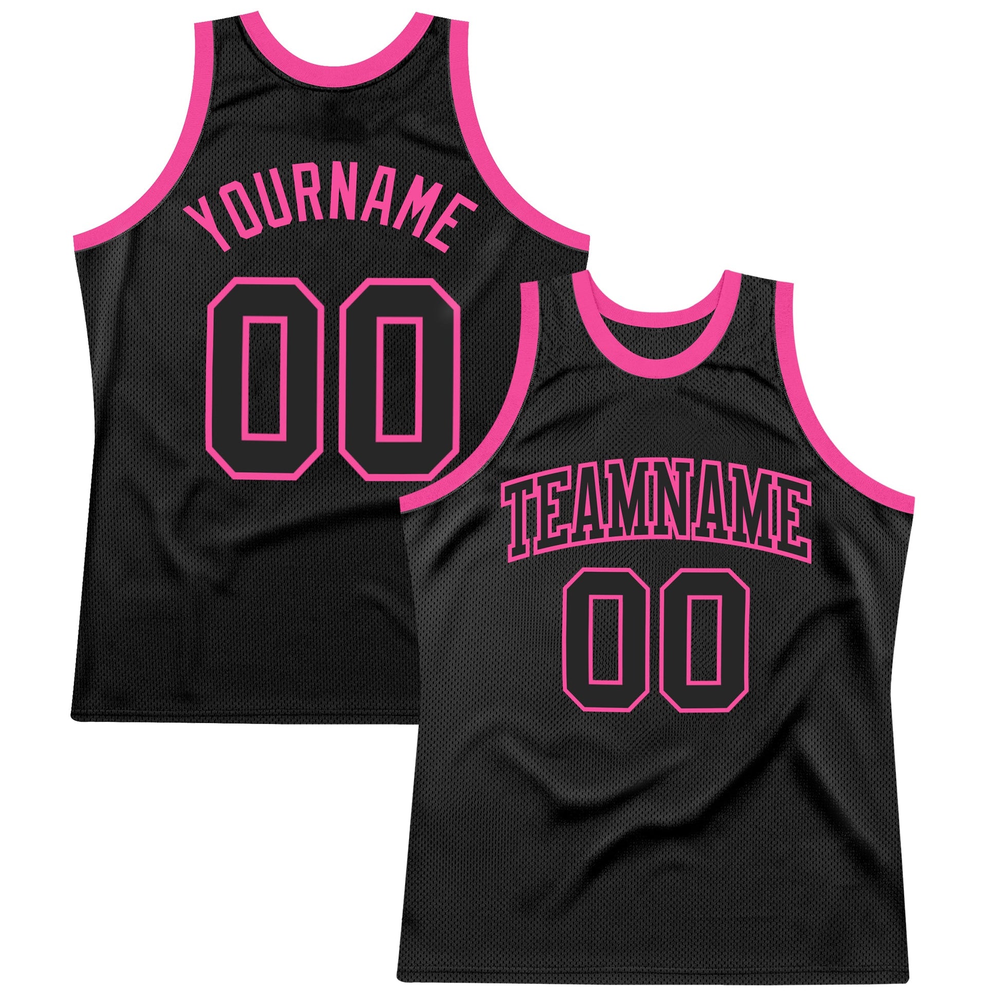 Custom Black Black-Pink Authentic Throwback Basketball Jersey - Main View