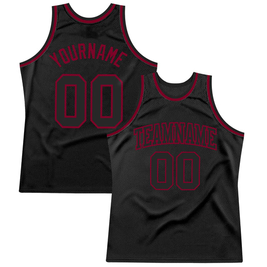 Custom Black Black-Maroon Authentic Throwback Basketball Jersey - Main View