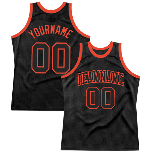 Custom Black Black-Orange Authentic Throwback Basketball Jersey - Main View