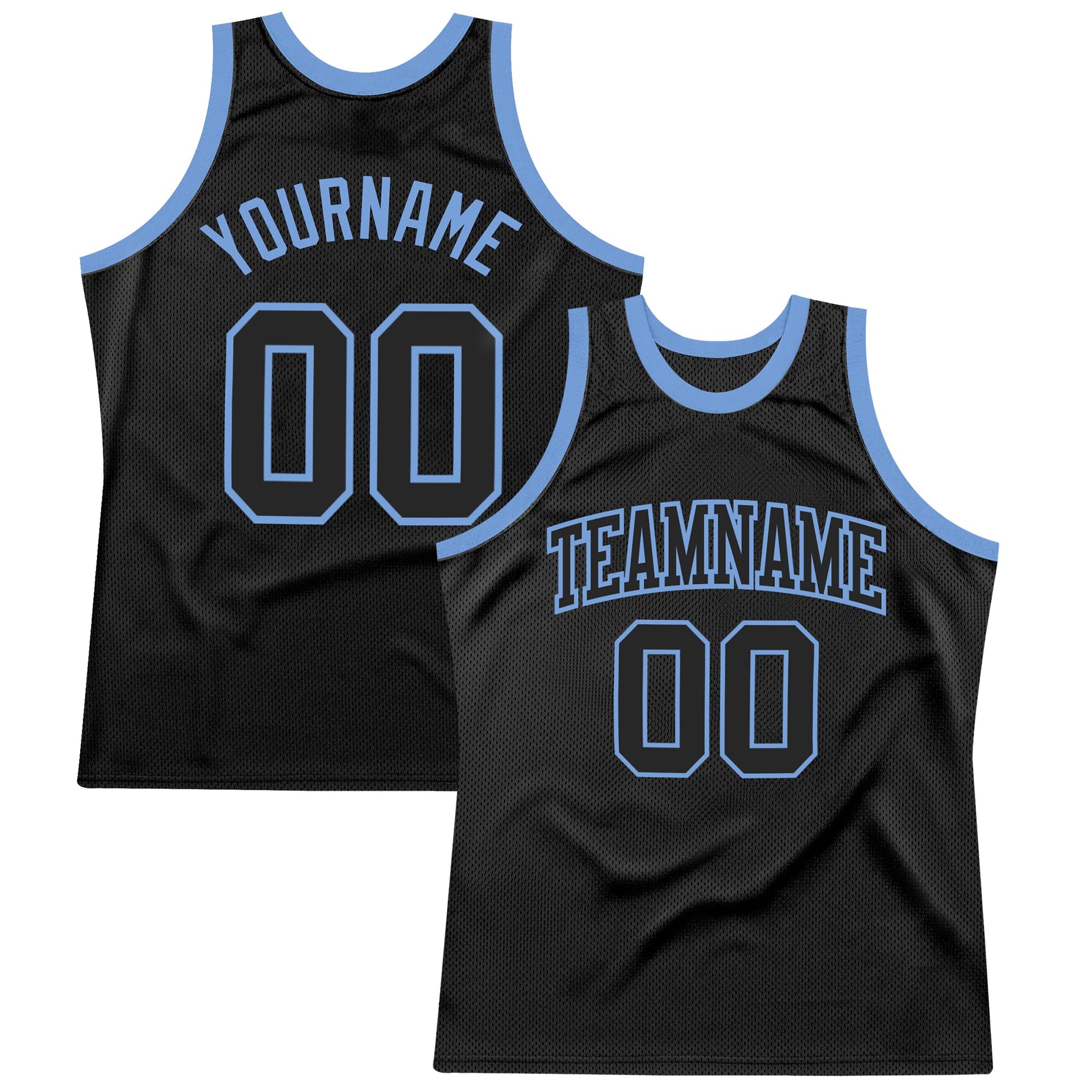 Custom Black Black-Light Blue Authentic Throwback Basketball Jersey - Main View