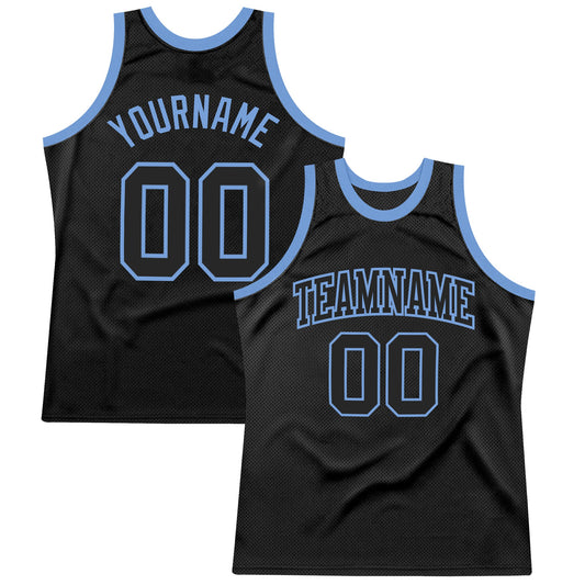 Custom Black Black-Light Blue Authentic Throwback Basketball Jersey - Main View