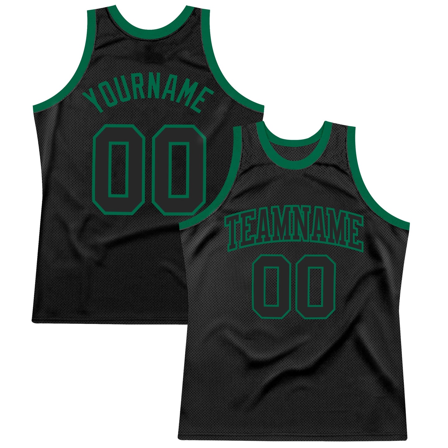 Custom Black Black-Kelly Green Authentic Throwback Basketball Jersey - Main View