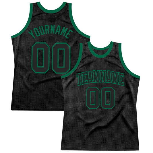 Custom Black Black-Kelly Green Authentic Throwback Basketball Jersey - Main View