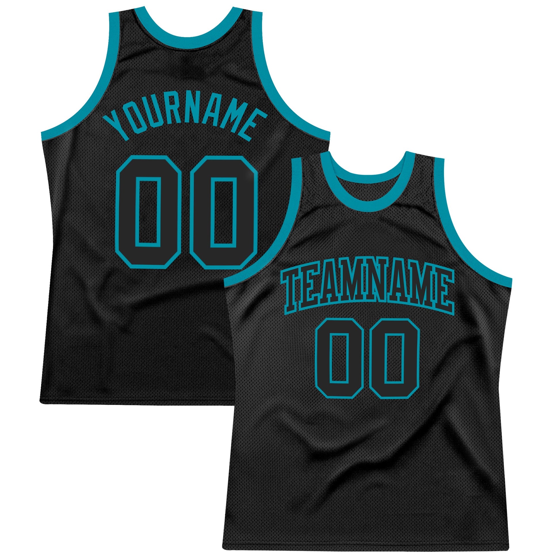 Custom Black Black-Teal Authentic Throwback Basketball Jersey - Main View