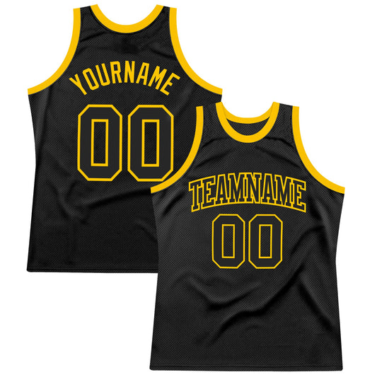 Custom Black Black-Gold Authentic Throwback Basketball Jersey - Main View