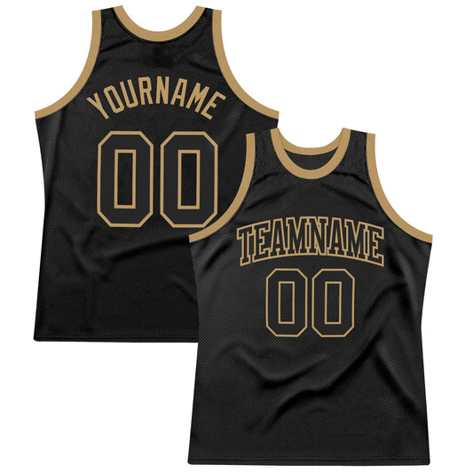 Custom Black Black-Old Gold Authentic Throwback Basketball Jersey - Main View