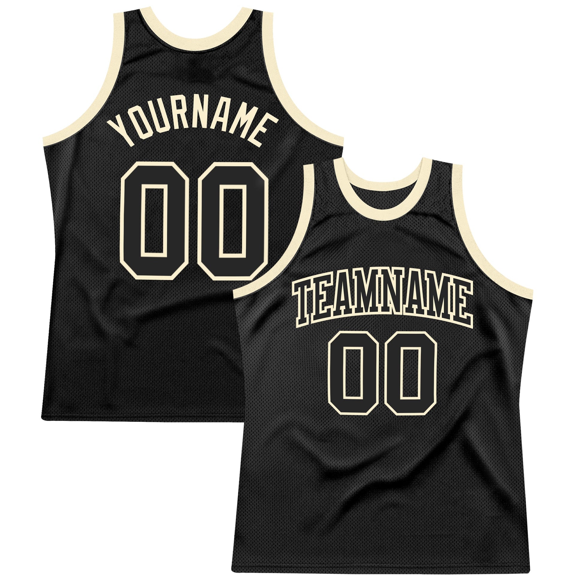 Custom Black Black-Cream Authentic Throwback Basketball Jersey - Main View