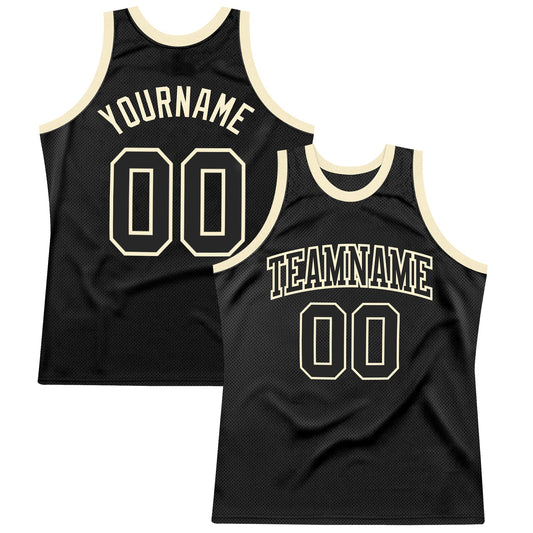 Custom Black Black-Cream Authentic Throwback Basketball Jersey - Main View