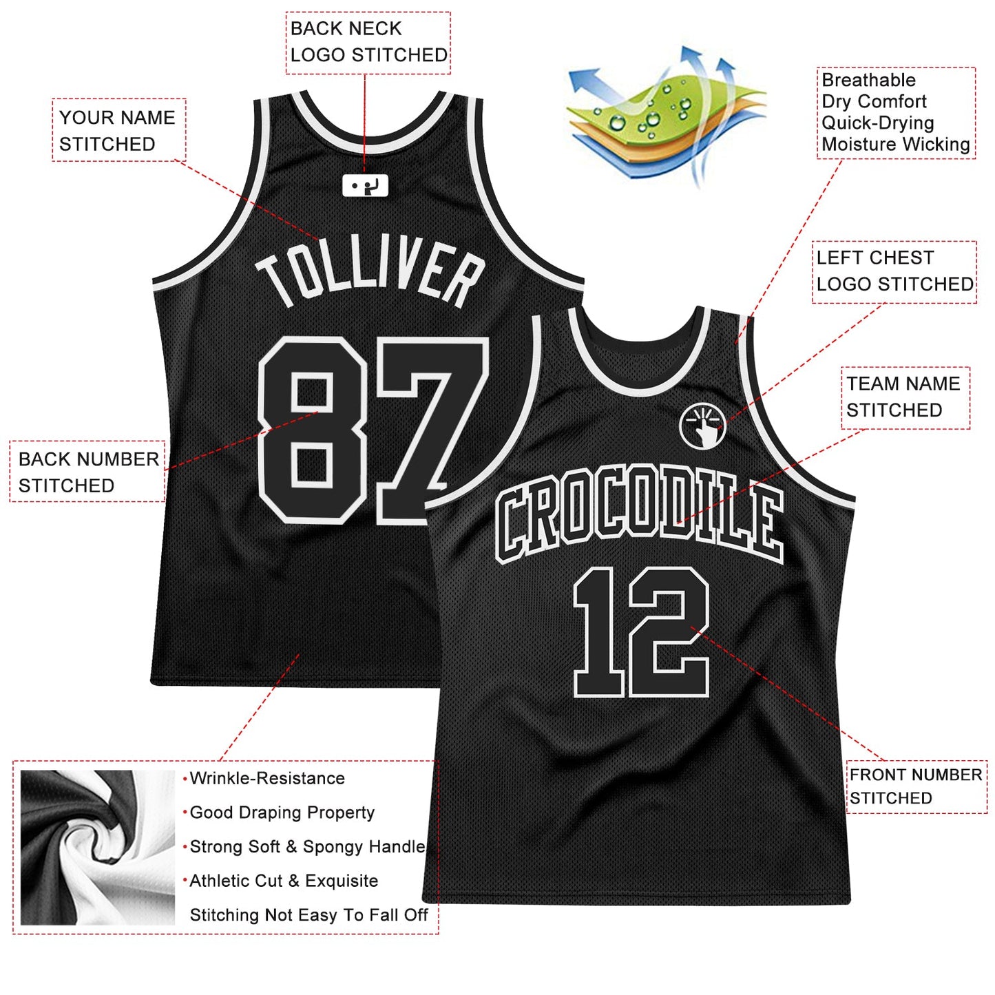 Custom Black Black-White Authentic Throwback Basketball Jersey view 3
