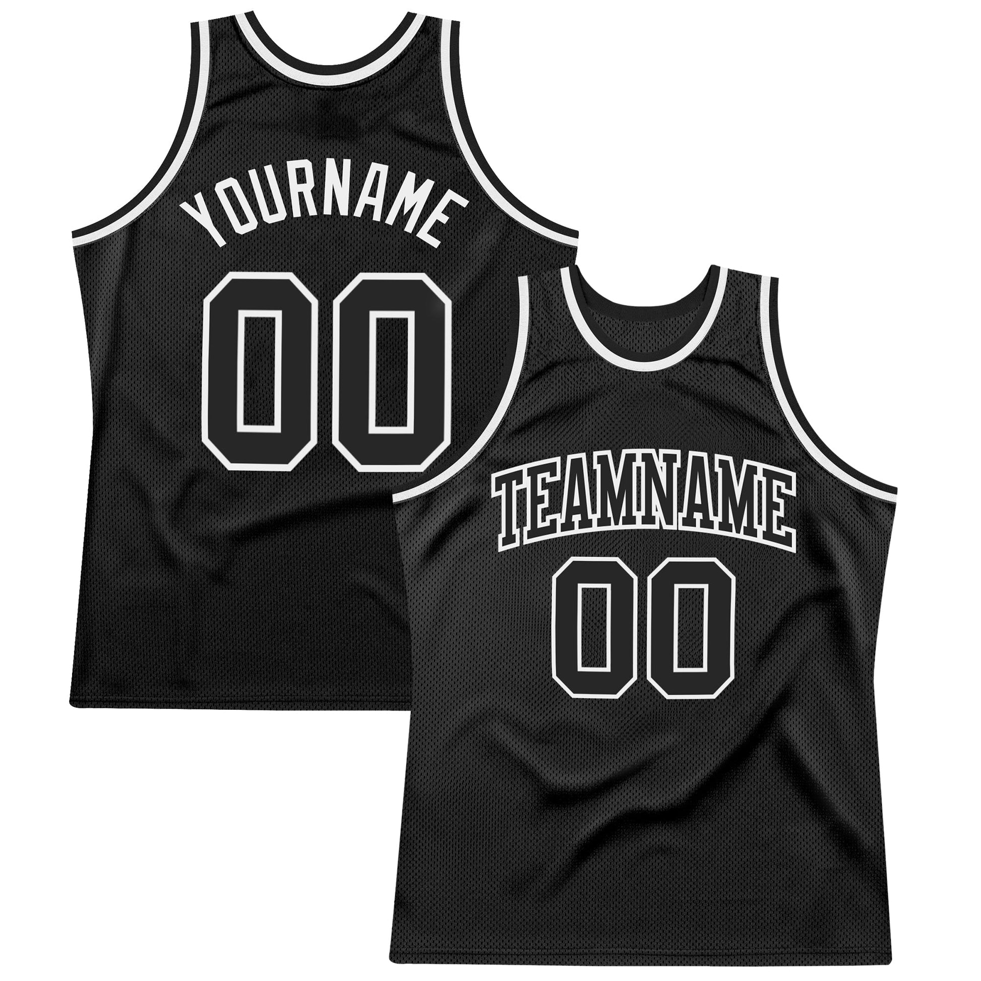 Custom Black Black-White Authentic Throwback Basketball Jersey - Main View