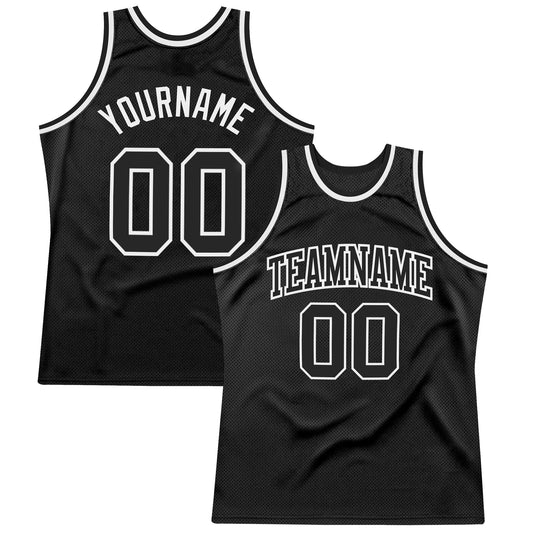 Custom Black Black-White Authentic Throwback Basketball Jersey - Main View