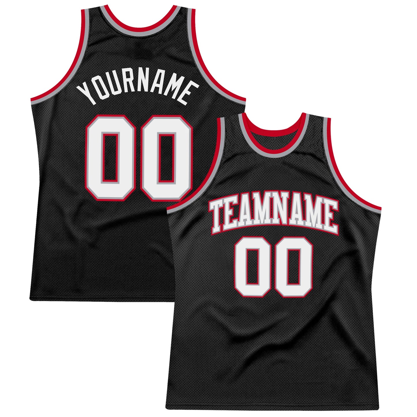 Custom Black White-Red Authentic Throwback Basketball Jersey - Main View
