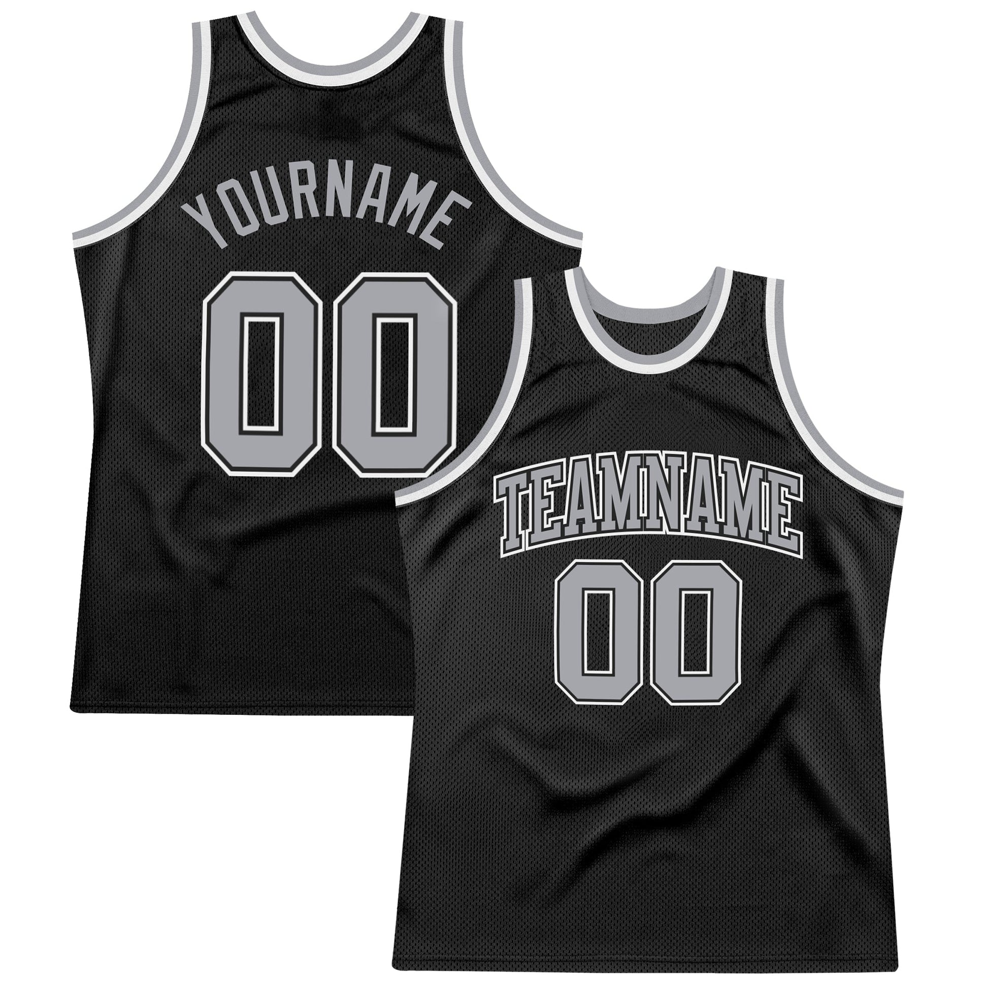 Custom Black Gray-White Authentic Throwback Basketball Jersey - Main View