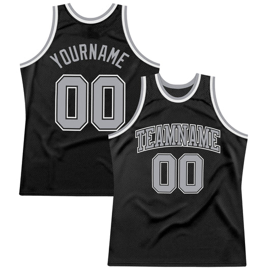 Custom Black Gray-White Authentic Throwback Basketball Jersey - Main View