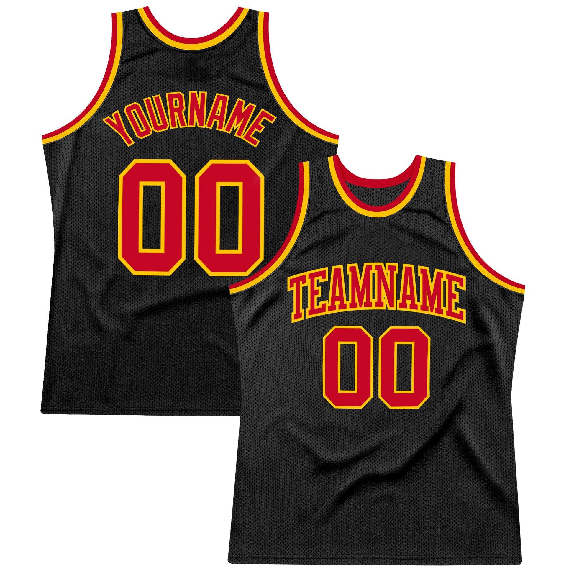 Custom Black Red-Gold Authentic Throwback Basketball Jersey - Main View