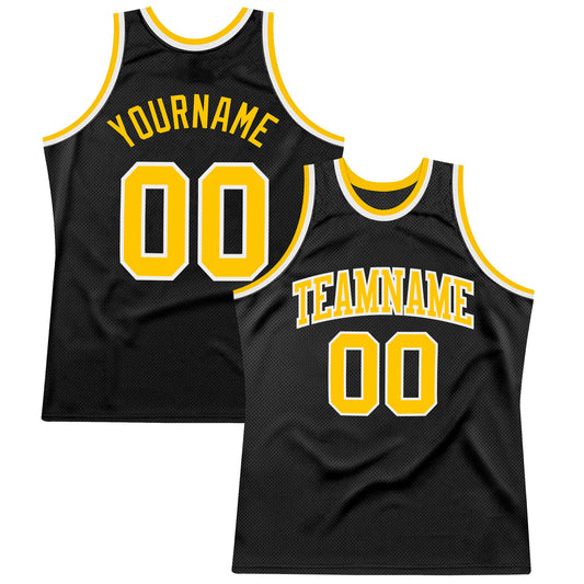 Custom Black Gold-White Authentic Throwback Basketball Jersey - Main View