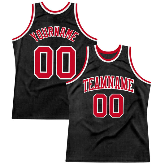Custom Black Red-White Authentic Throwback Basketball Jersey - Main View