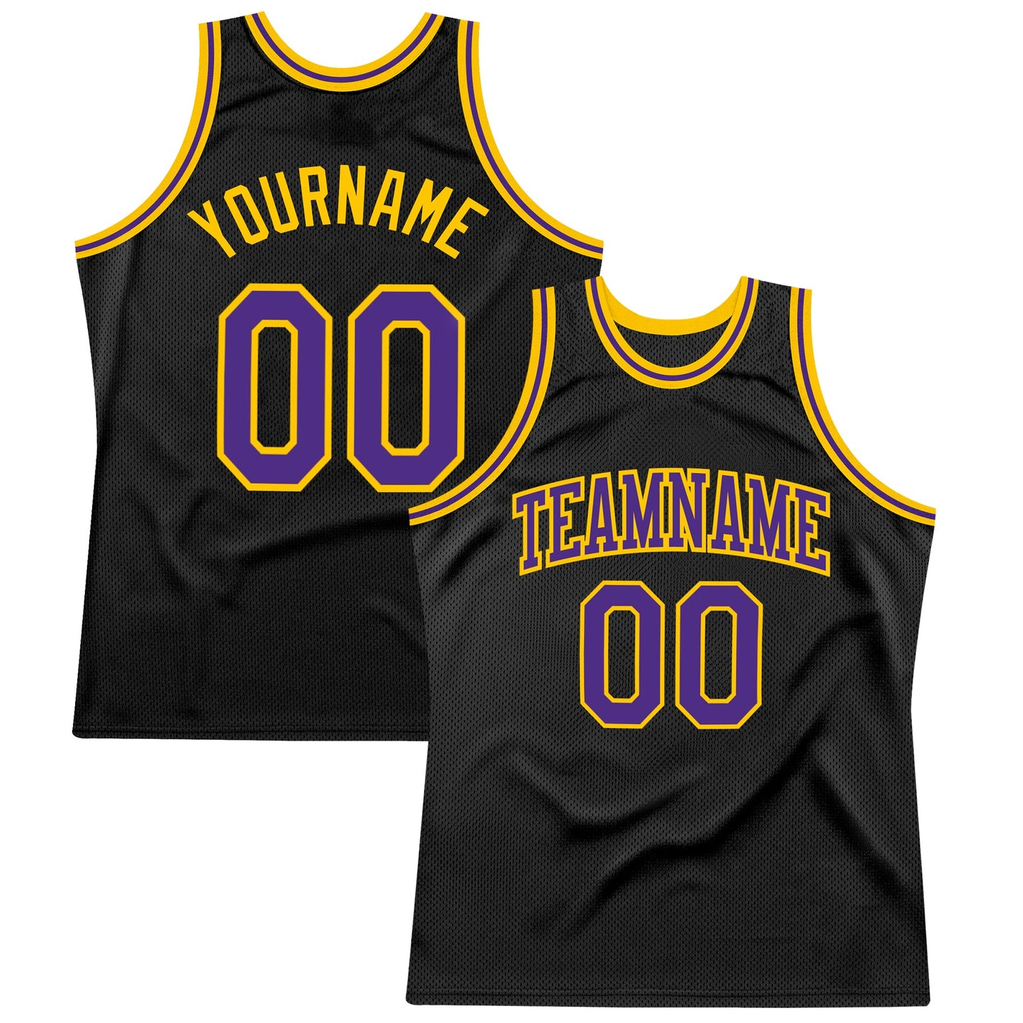 Custom Black Purple-Gold Authentic Throwback Basketball Jersey - Main View