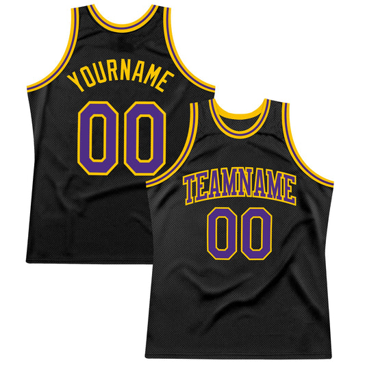Custom Black Purple-Gold Authentic Throwback Basketball Jersey - Main View