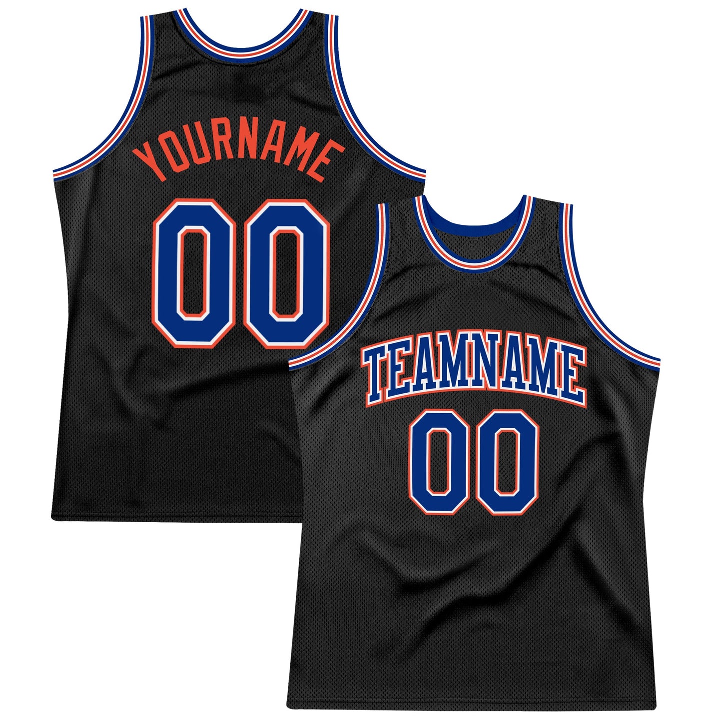 Custom Black Royal-Orange Authentic Throwback Basketball Jersey - Main View