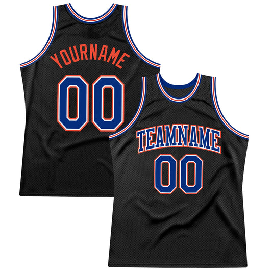 Custom Black Royal-Orange Authentic Throwback Basketball Jersey - Main View