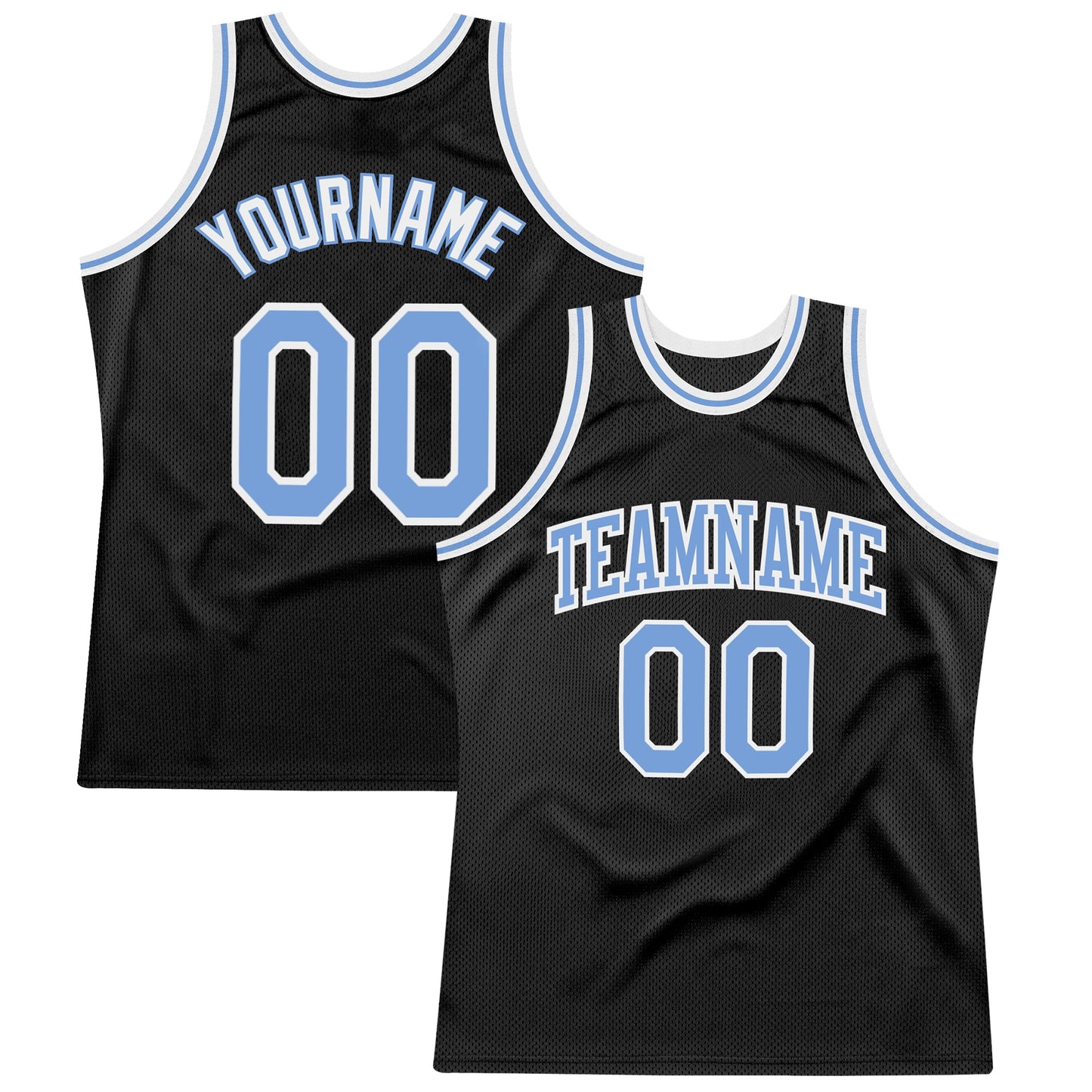Custom Black Light Blue-White Authentic Throwback Basketball Jersey - Main View